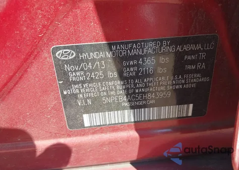 2014 Hyundai Sonata Gls from USA, damaged, VIN 5NPEB4AC5EH843959